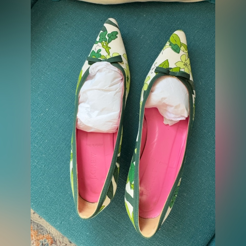 J. Crew Women's Libert Print Green Leaf Print Flats